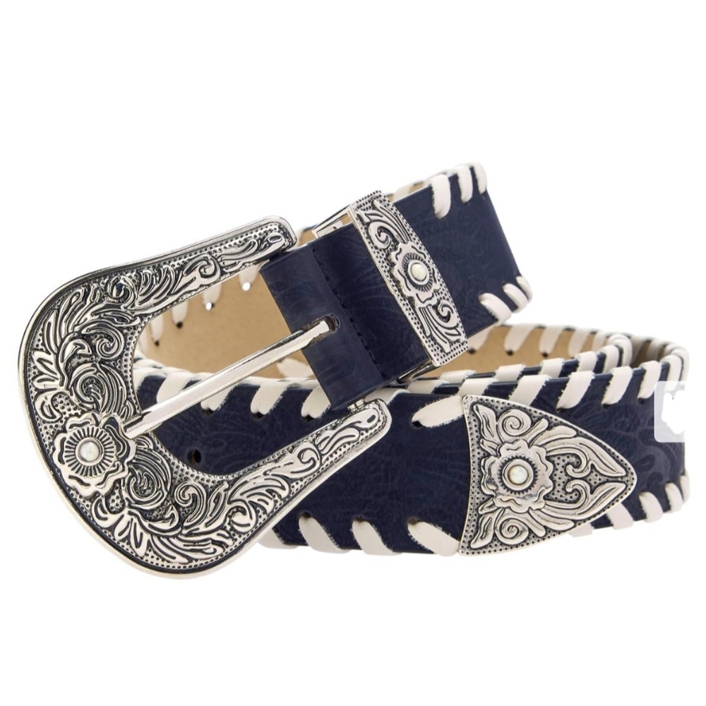 TWRHLL by Christie Brinkley Western Belt - Navy Blue/ Silvet - 2x/3x